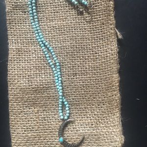Turquoise Necklace with Pave Moon Charm